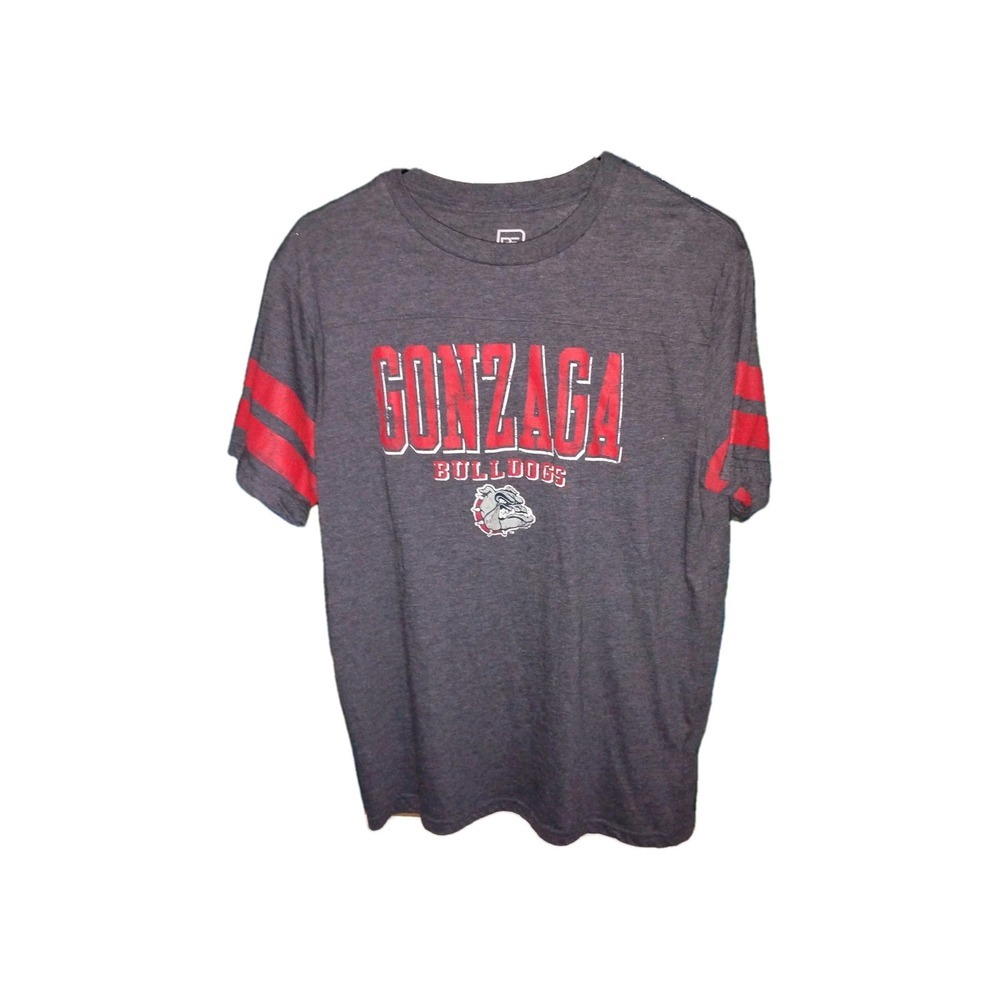 Gonzaga Bulldogs Womens L T-shirt Gray  Zags Collegiate Wear Red Striped Sleeves
